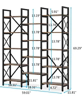 Tribesigns Triple Wide 5-Shelf Bookcase, Etagere Large Open Bookshelf Vintage Industrial Style Shelves Wood and Metal bookcases Furniture for Home & O
