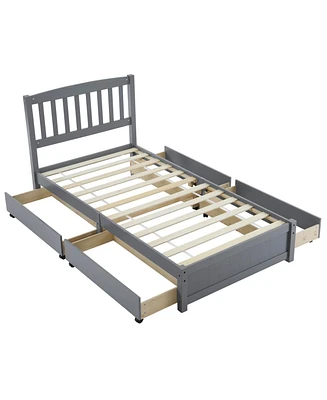 Slickblue Four Large Drawers Bed with Curved Vertical Headboard for Stylish Storage and Comfort