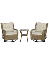 Outsunny 3 Pieces Wicker Bistro Set, Rocking Patio Furniture