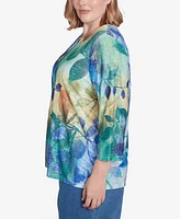 Alfred Dunner Plus Classic Watercolor Leaves Knit Top