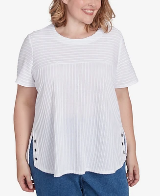 Alfred Dunner Plus Classic Solid Textured Short Sleeve Top