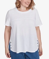 Alfred Dunner Plus Classic Solid Textured Short Sleeve Top