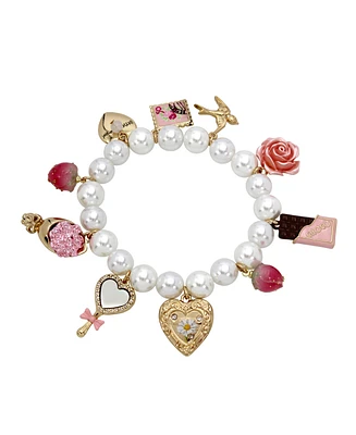 Betsey Johnson Faux Stone Sweetheart Charm Stretch Bracelet