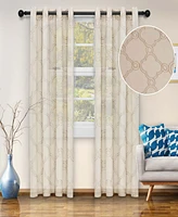 Superior Moroccan Geometric Trellis Semi-Sheer Window Curtain Panel Set with Grommet Header