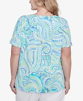 Alfred Dunner Plus Size Pleated Crew Neck Paisley Top