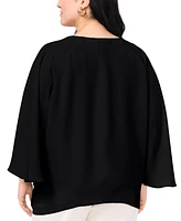 Vince Camuto Plus Split-Neck 3/4- Angel-Sleeve Blouse