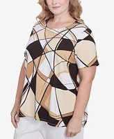 Alfred Dunner Plus Geometric Top with Detailed Neckline