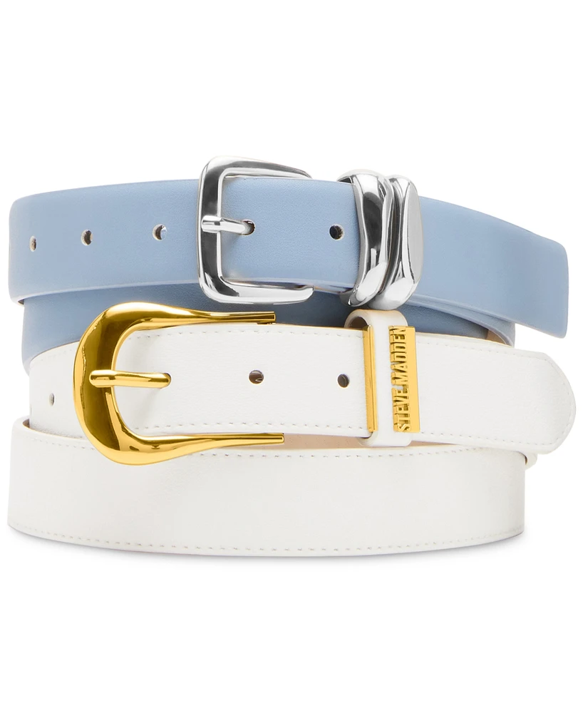 Steve Madden Curvy Topstitch Textured & Sculptural Keeper Glazed Belt Set