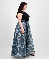 Sl Fashions Plus Tie-Front Printed Organza Ballgown