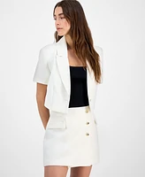 Bar Iii Women's Cropped Blazer-Style Short-Sleeve Top, Exclusively at Macy's