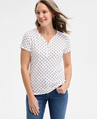 Style & Co Women's Printed Short-Sleeve Henley T-Shirt, Exclusively at Macy's