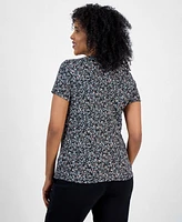 Style & Co Petite Printed Short-Sleeve Henley Top, Exclusively at Macy's