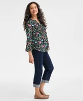 Style & Co Women's Printed Pintuck Ruffle Sleeve Top, Exclusively at Macy's