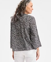 Style & Co Women's Cotton Printed Pintuck Top, Exclusively at Macy's