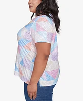 Alfred Dunner Plus Geometric Patchwork Crew Neck Top