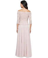 Alex Evenings Petite Lace Top Off-The-Shoulder Gown