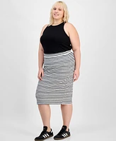 Derek Heart Trendy Plus Striped Midi Pencil Skirt