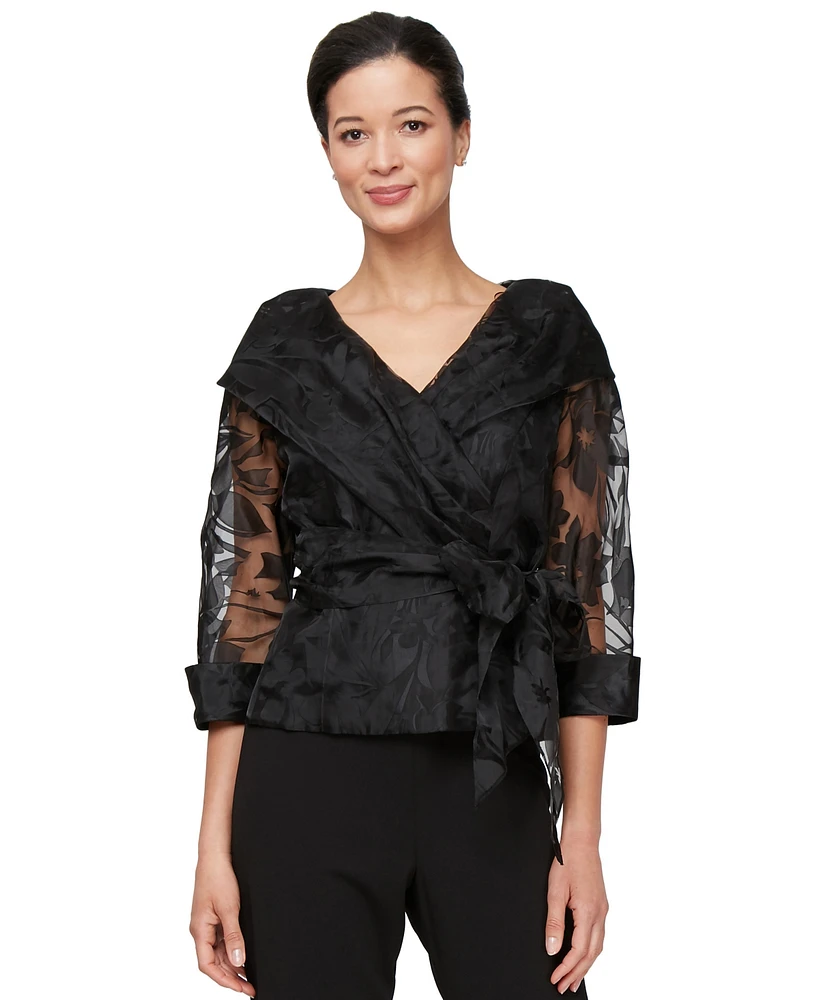 Alex Evenings Women's Portrait-Neck Burnout-Organza Blouse