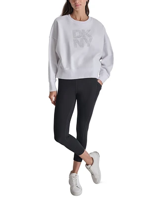 Dkny Sport Women's Studded Logo Fleece Crewneck Sweatshirt