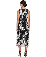 Alex Evenings Women's Embroidered-Chiffon Satin-Belt Dress