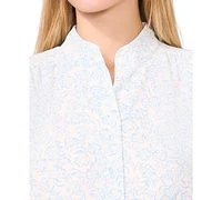 CeCe Women's Printed Open-Collar Elbow-Sleeve Top