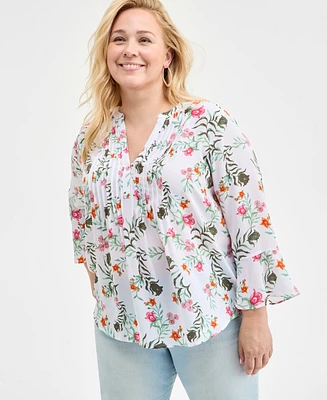 Style & Co Plus Printed Pintuck Top