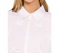 CeCe Women's Princess Button-Front Bow-Detail Blouse