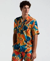 Original Penguin Mens Slim Fit Tropical Leaf Print Button Down Camp Shirt Tropical Leaf Swim Shorts
