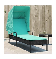 Sun Lounger with Canopy Black Poly Rattan