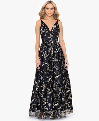 Blondie Nites Juniors' Glittered Lace-Up Gown