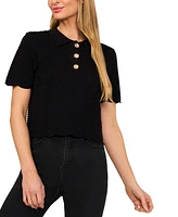 CeCe Women's Scalloped Jewel-Button Short-Sleeve Sweater