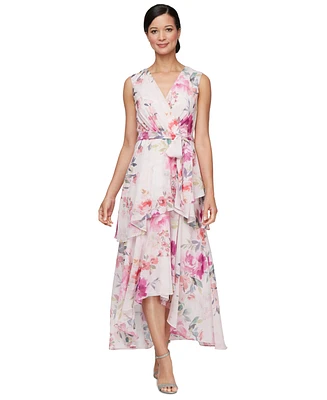 Sl Fashions Women's Floral-Print Chiffon High-Low Dress