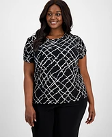 Ak Anne Klein Plus Size Printed Tulip-Sleeve Blouse