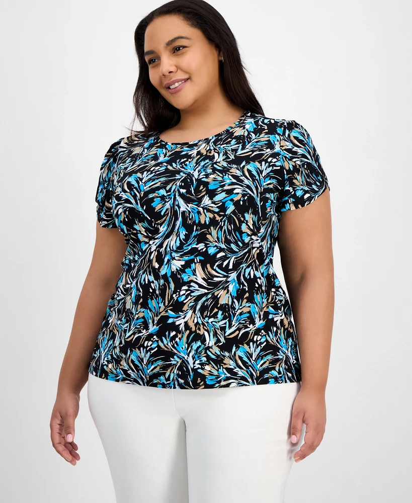 Ak Anne Klein Plus Printed Tulip-Sleeve Blouse