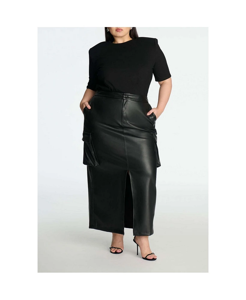 Eloquii Women's Plus Maxi Cargo Faux Leather Skirt