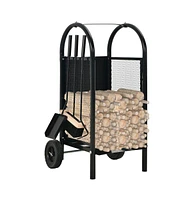 Firewood Cart Black 11.8"x13.8"x31.9" Steel