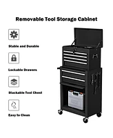 Gymax 2 in 1 Rolling Cabinet Storage Chest Box Garage Toolbox Organizer w/ 6 Drawers