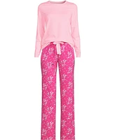 Lands' End Women's Knit Pajama Set Long Sleeve T-Shirt and Pants