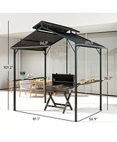 Outsunny 8 x 5ft Hardtop Grill Gazebo with 2 Side Shelves and 10 Hooks