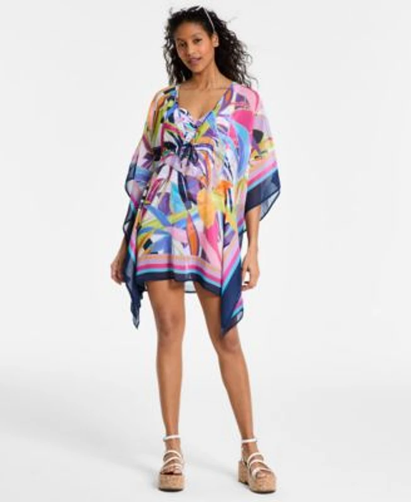 Bleu By Rod Beattie Womens Living Color Ruched One Piece Swimsuit Caftan Swim Cover Up