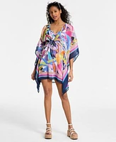 Bleu By Rod Beattie Womens Living Color Ruched One Piece Swimsuit Caftan Swim Cover Up