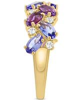 Effy Amethyst (7/8 ct. t.w.), Tanzanite (1-3/8 ct. t.w.), and White Sapphire (1/5 ct. t.w.) Cluster Ring in 14k Gold