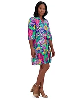 Jessica Howard Petite Floral-Print Balloon-Sleeve Tiered Dress