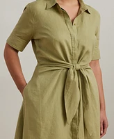 Lauren Ralph Plus Tie-Front Linen Shirtdress