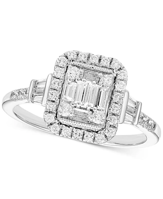Diamond Emerald Shaped Halo Cluster Engagement Ring (1/2 ct. t.w.) in 14k White Gold