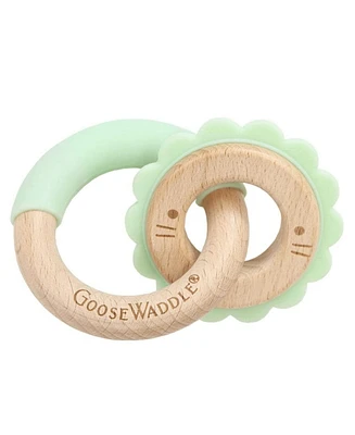 GooseWaddle Mint Lion Silicone + Wood Double Teether