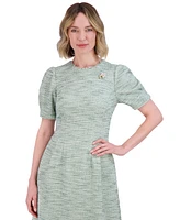 Jessica Howard Petite Tweed Puffed-Sleeve Fit & Flare Dress