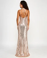 pear culture Juniors' Geometric-Sequin Side-Slit Gown