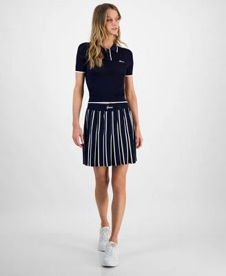 Guess Womens Contrast Tipped Short Sleeve Polo Top Striped Pleated Pull On Sweater Skirt