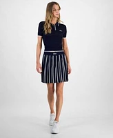 Guess Womens Contrast Tipped Short Sleeve Polo Top Striped Pleated Pull On Sweater Skirt